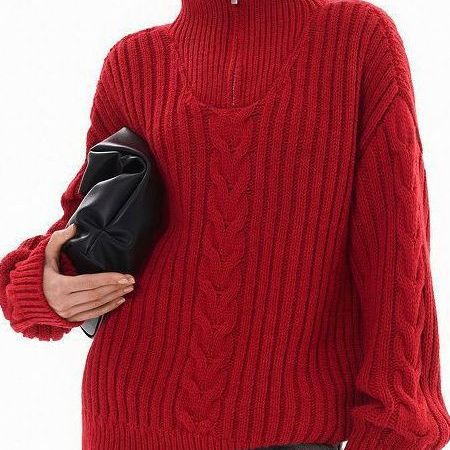Damen Strickpullover mit hohem Kragen und Reißverschluss Drune