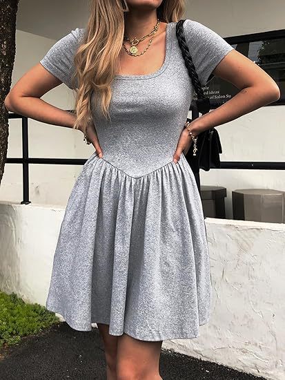 Damen Kurzarm Kleid Drune