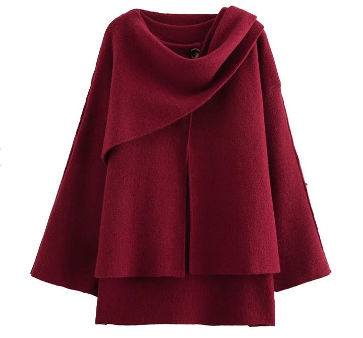 Drune | Mantel - Oversized Fit - Gestrickte Textur - Asymmetrischer Schalkragen - Mittellang