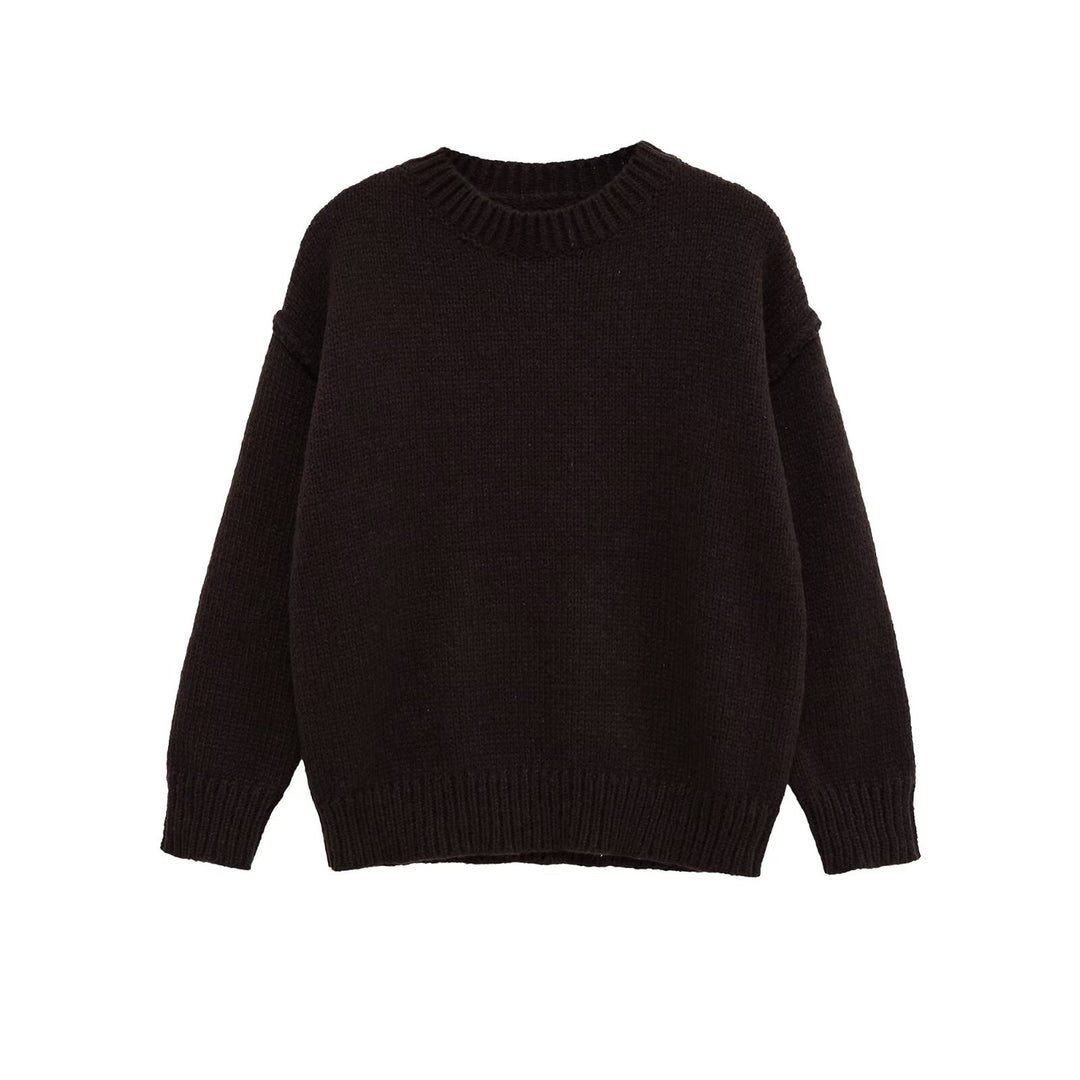 Damen lässiger Strickpullover mit Rundhalsausschnitt und überschnittenen Schultern Drune