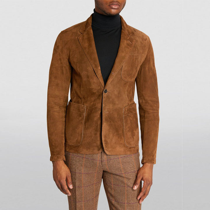 Herren Eleganter Wildlederblazer mit modernen Taschen und lässigem Schnitt Drune