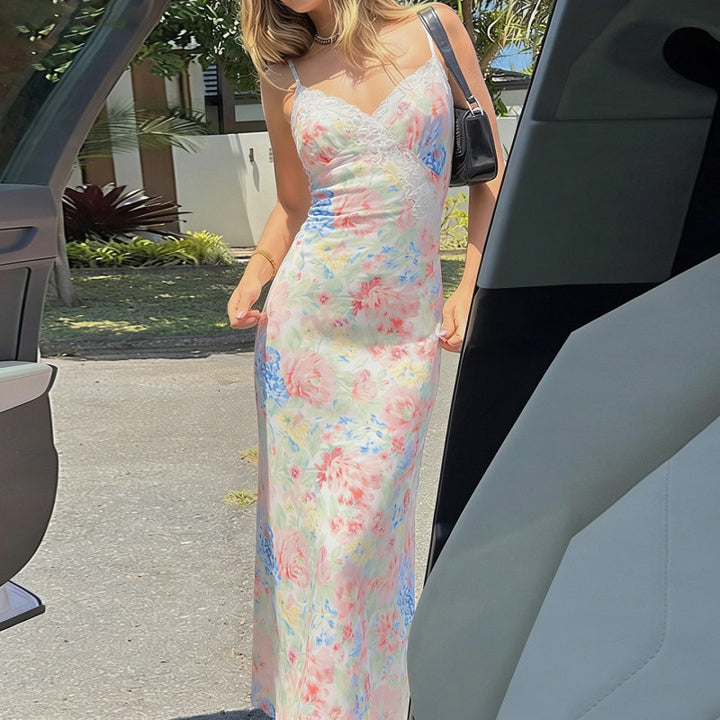 Damen Figurbetontes Maxidress mit Spitzenakzenten Drune