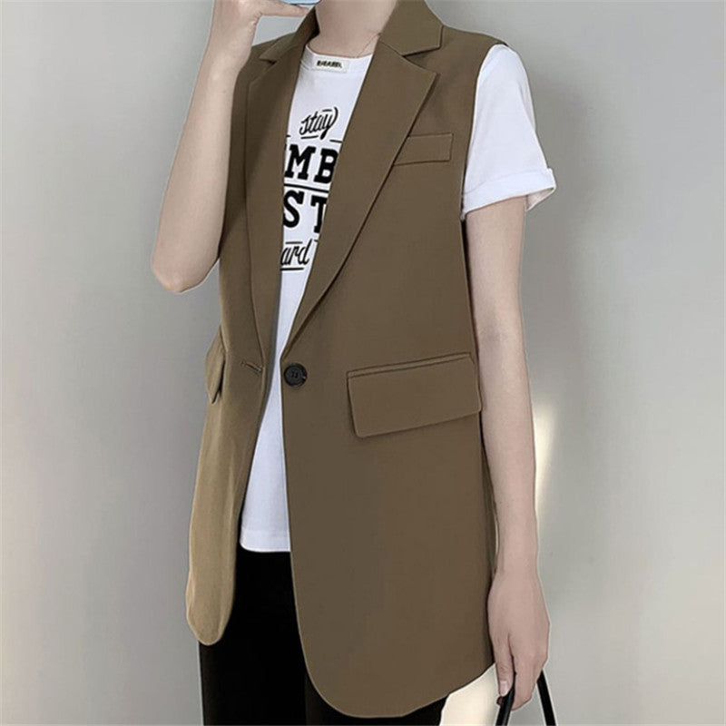 Damen Modischer Blazer ohne Ärmel mit tailliertem Schnitt Drune