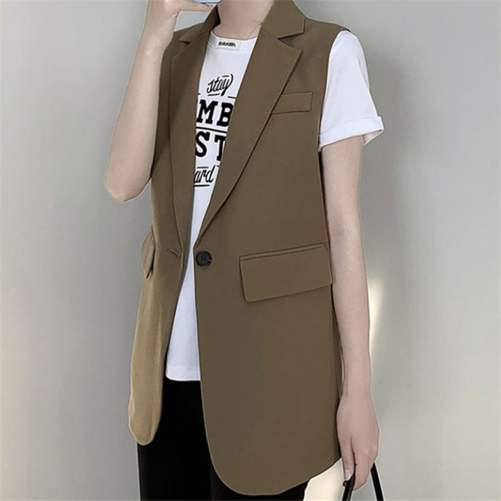 Damen Modischer Blazer ohne Ärmel mit tailliertem Schnitt Drune