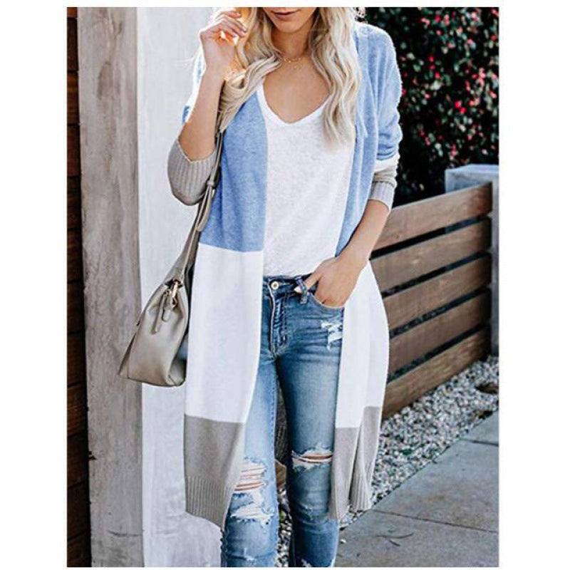 Damen modischer Strickcardigan mit farblichen Blockstreifen Drune