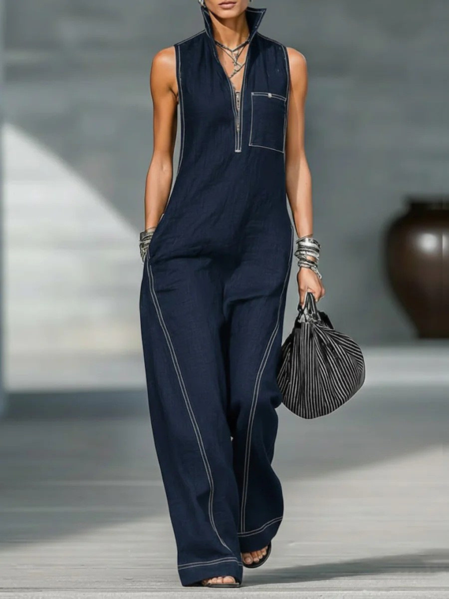 Damen Utility-Jumpsuit mit hochgeschlossenem Kragen und tiefem Reißverschluss Drune