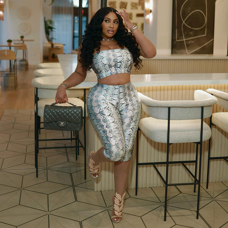 Damen Top und Leggings Set im Schlangenleder-Design Drune