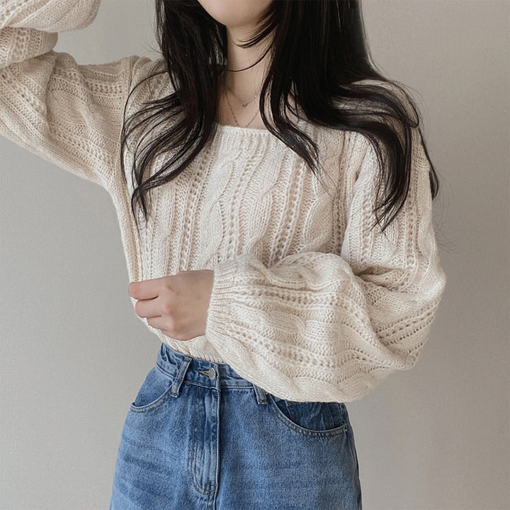 Damen modischer Strickpullover mit Kabelmuster und weitem Schnitt Drune