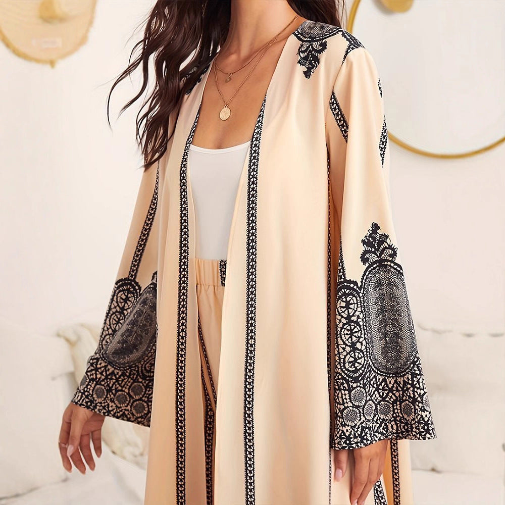 Damen langer Kimono mit filigranem Muster Drune