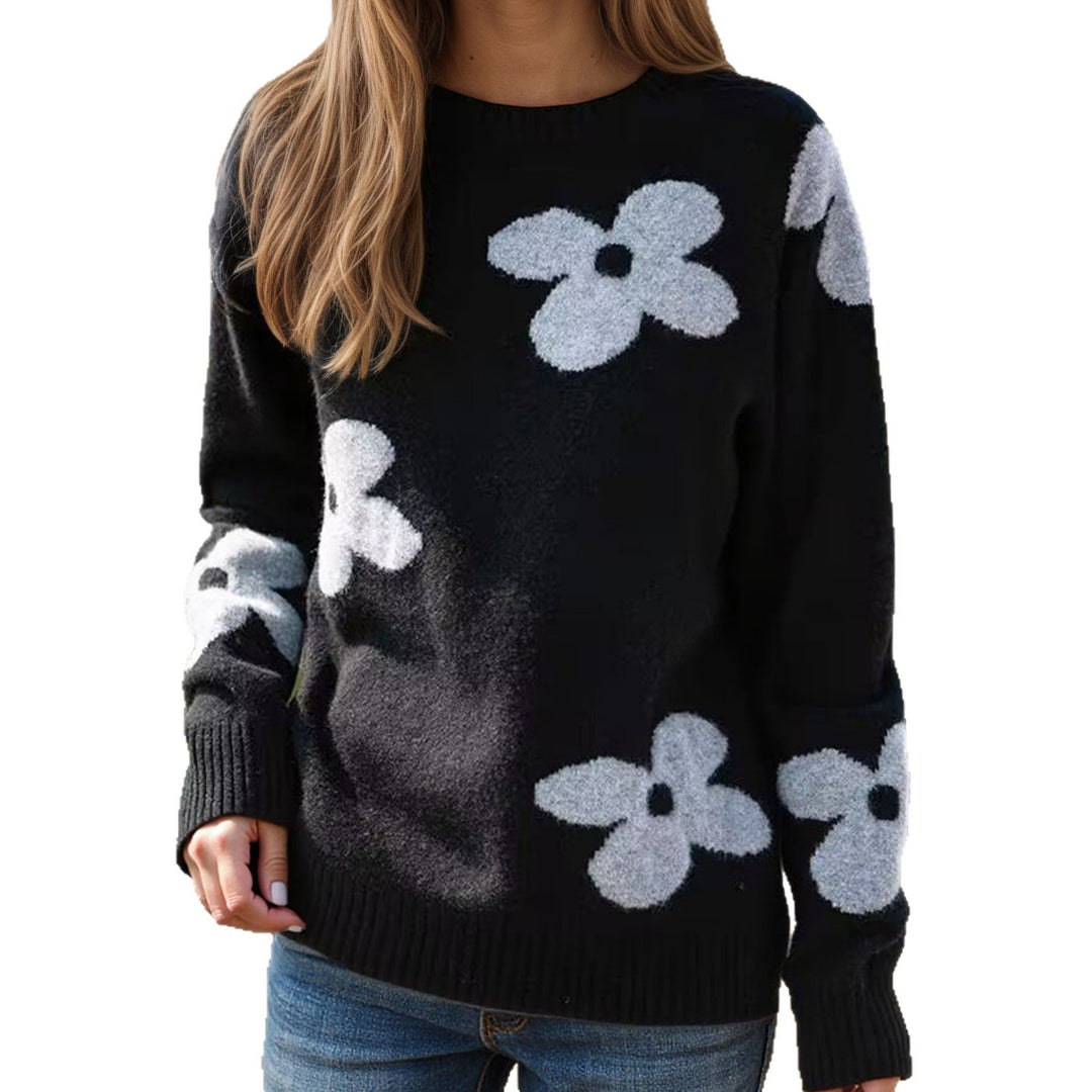 Damen Kuscheliger Strickpullover mit floralem Design Drune
