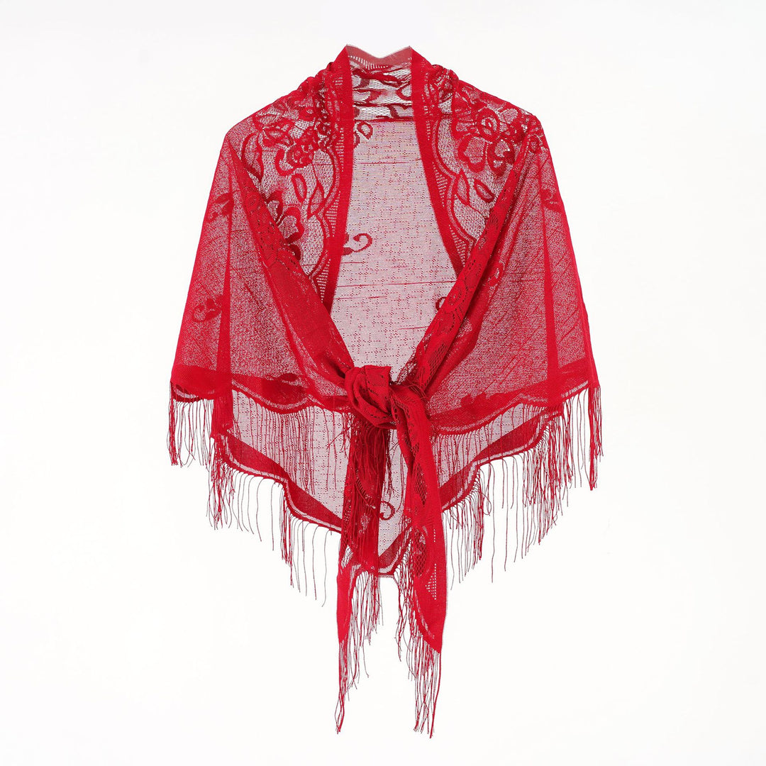 Damen Eleganter Chiffon-Schal mit kunstvollen Fransen Drune
