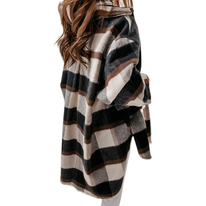 Damen Oversized Karo-Jacke mit weichem Fleece-Feeling und lässiger Passform Drune