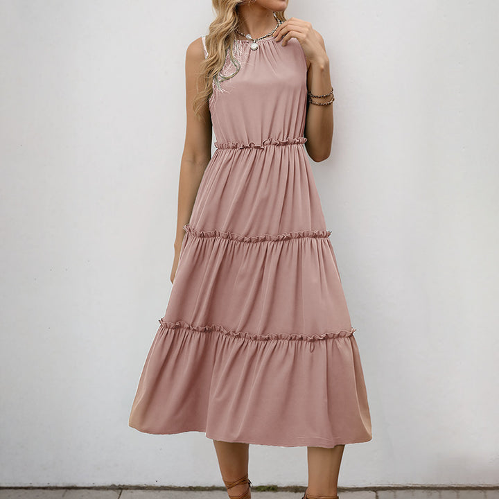 Damen Maxikleid mit Rüschendetails und elastischem Taillenzug Drune