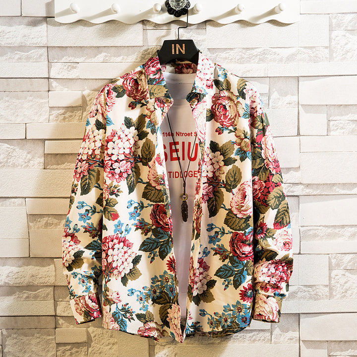 Herren nan florales Freizeit-Hemd mit Kentkragen, durchgehender Knopfleiste und leichtem Baumwollmix Drune