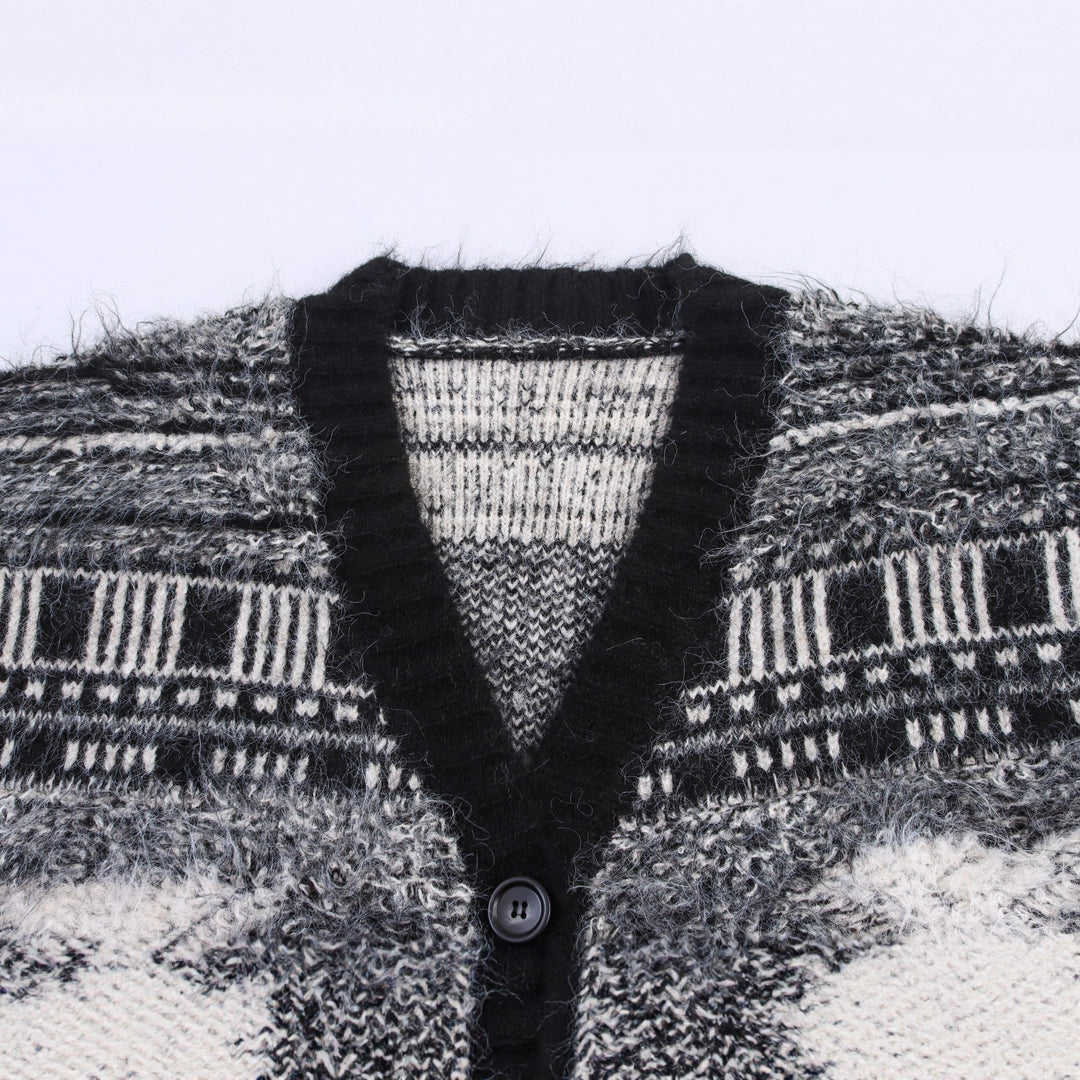 Damen Gemusterter Langarm-Cardigan mit Knopfleiste Drune