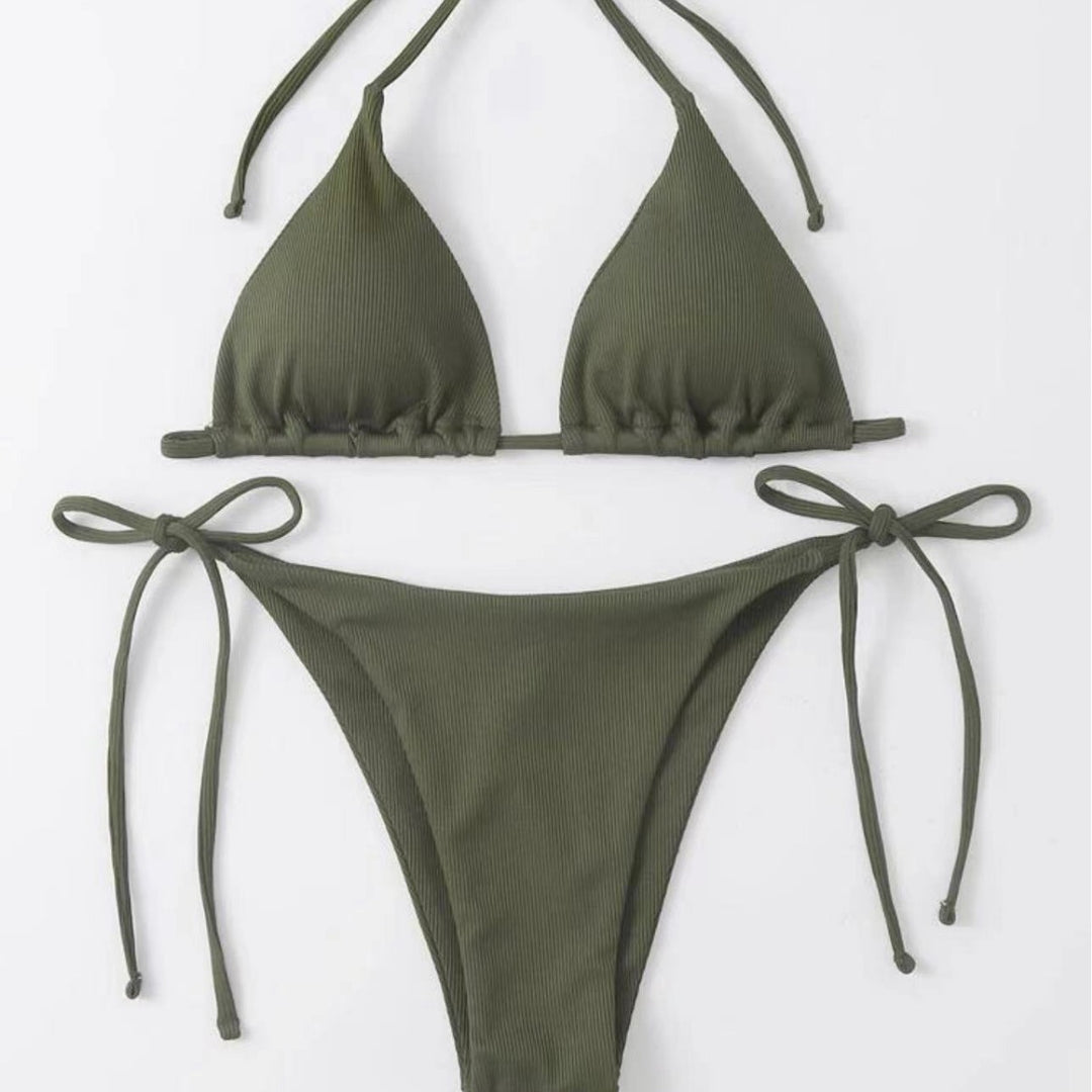 Damen Triangel-Bikini-Set mit verstellbaren Bindebändern und ribbed Design Drune