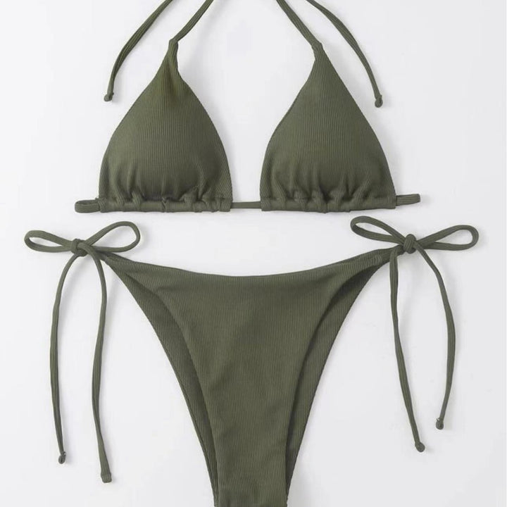 Damen Triangel-Bikini-Set mit verstellbaren Bindebändern und ribbed Design Drune
