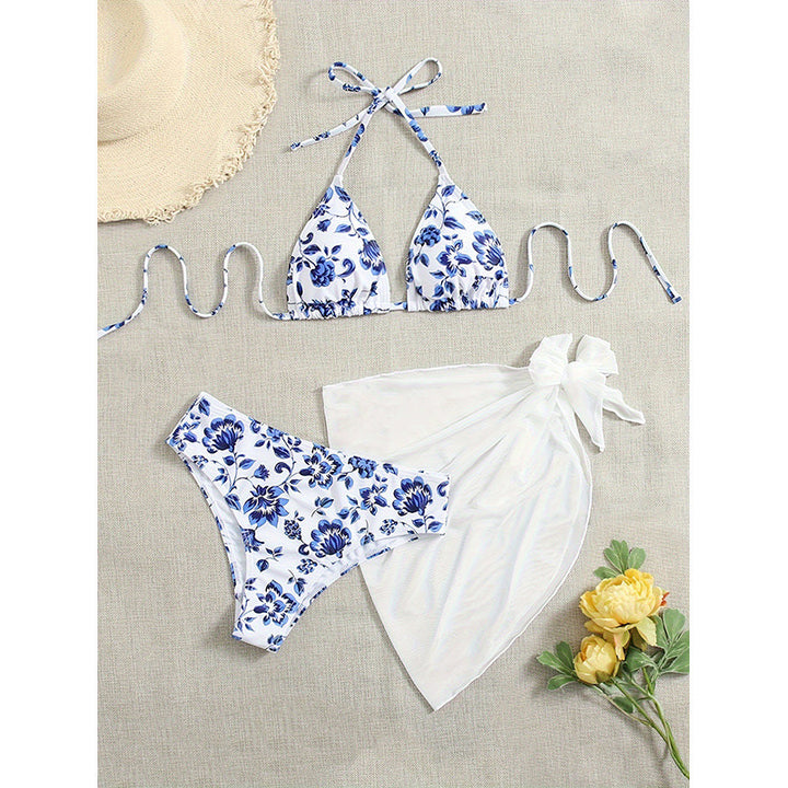 Damen Triangel-Bikini-Set mit floralem Design und exklusivem Wickeltuch Drune