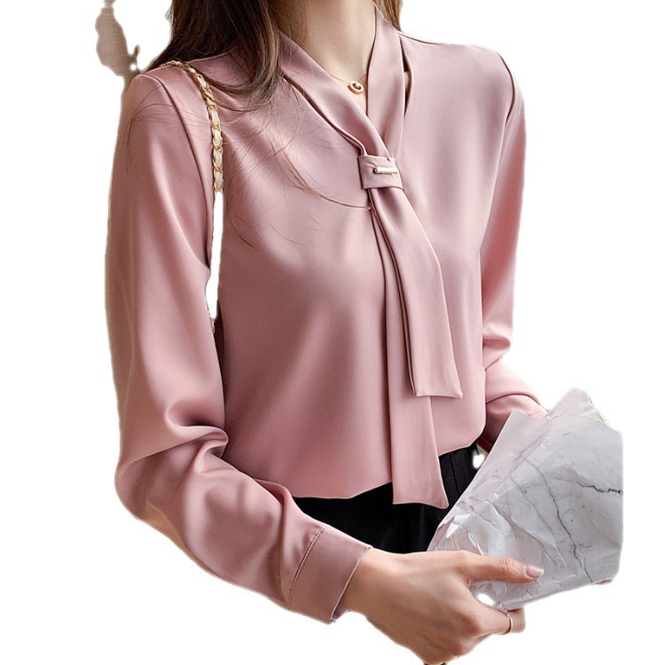 Damen Bluse mit elegantem Schlaufenkragen und seidigem Finish Drune