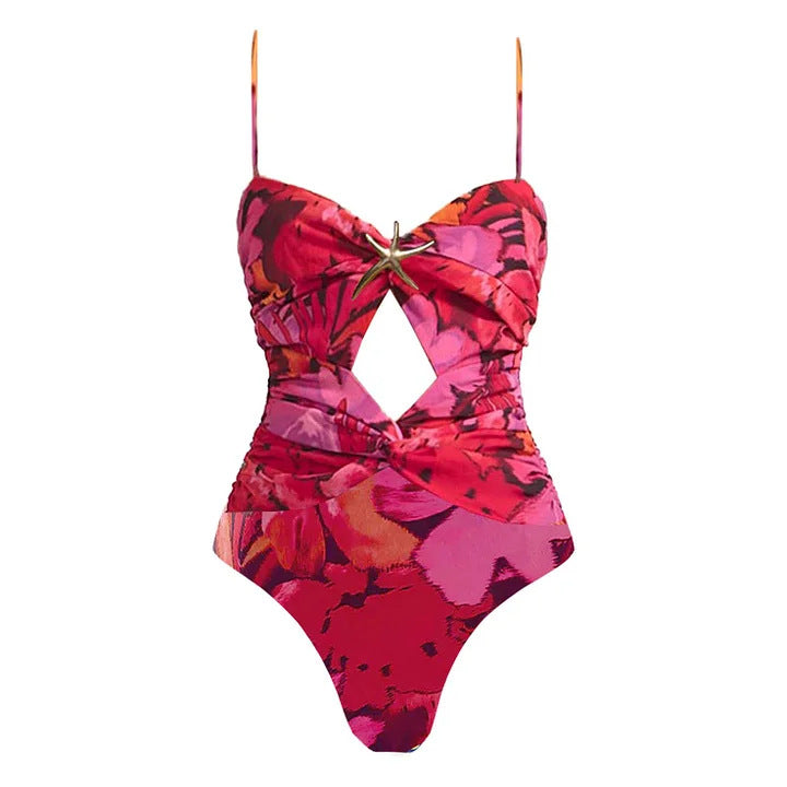 Damen Einteiliger Badeanzug mit raffinierter Cut-Out-Optik und dekorativem Schmuck Drune