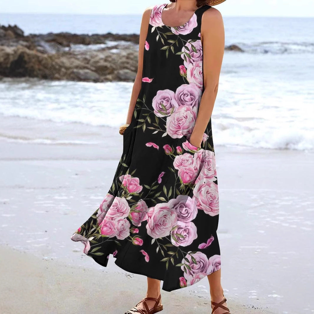 Damen Maxikleid mit floralem Muster und praktischen Taschen Drune