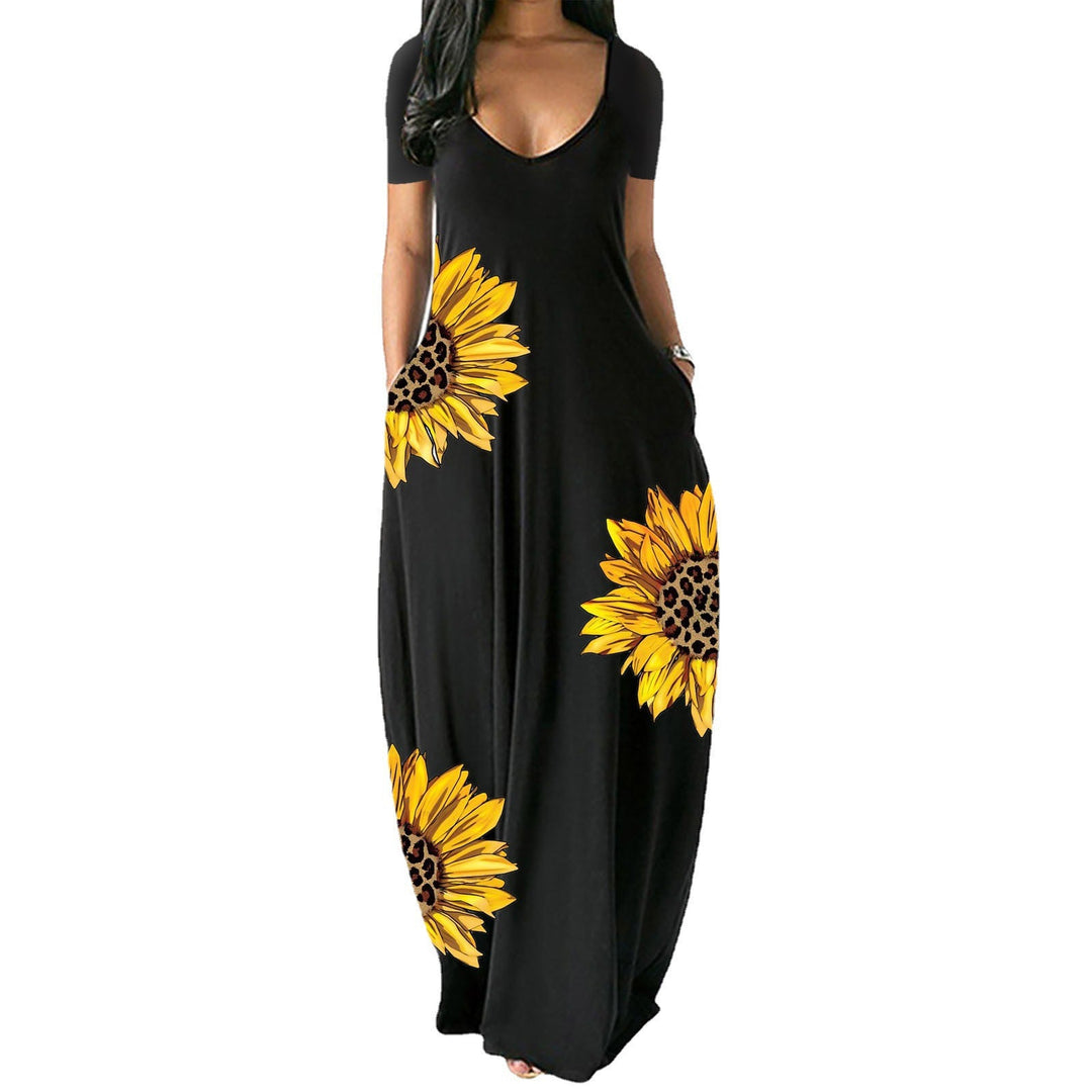 Damen Maxikleid mit floralen Akzenten und praktischen Taschen Drune