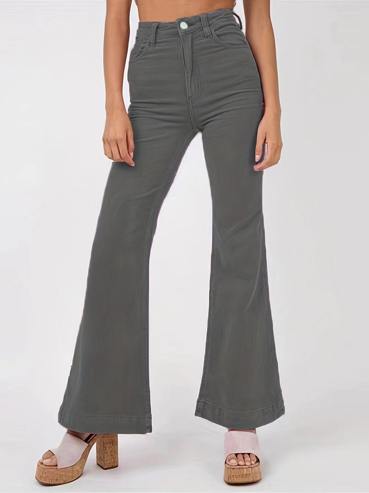 Damen weite High-Waist Flared Jeans Drune