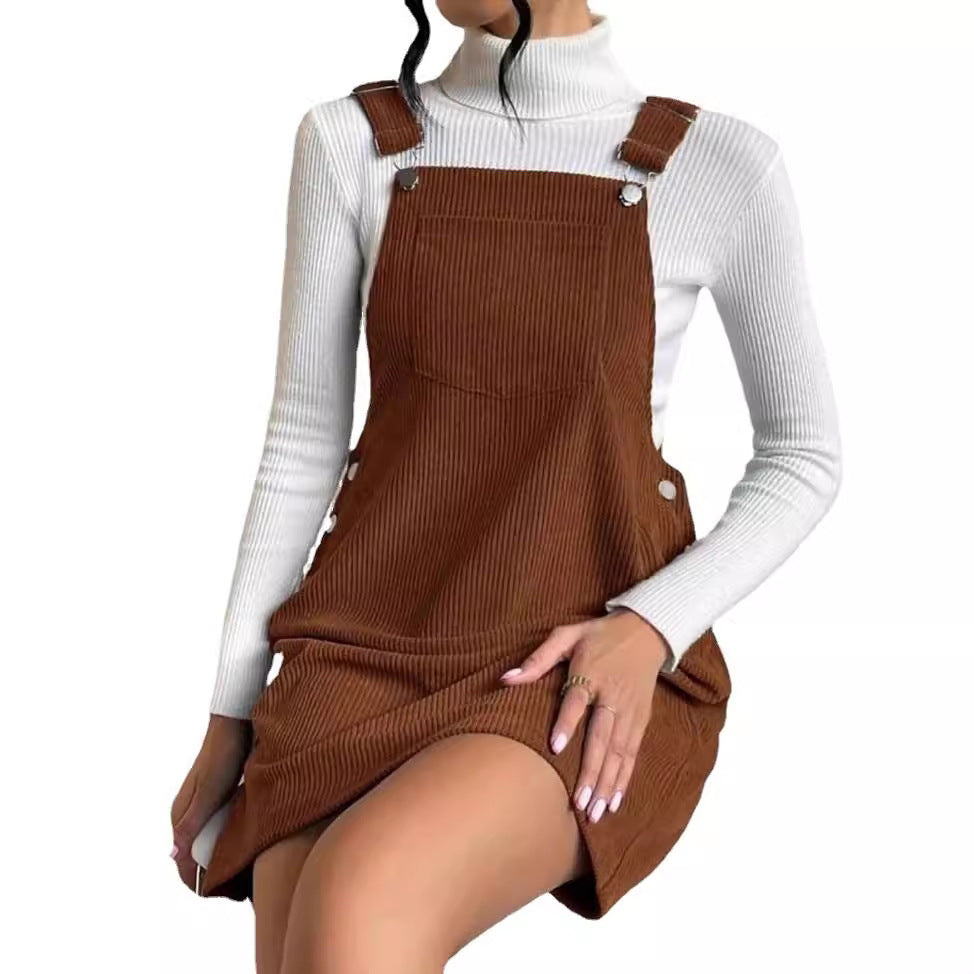 Damen Latzkleid aus Cord mit Knopfdetails Drune
