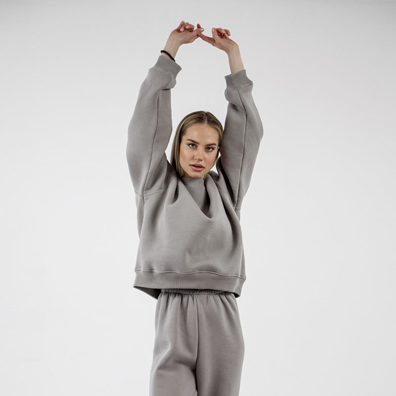 Damen lässiges Sweatpants-Set mit hohem Bund und breiten Ärmeln Drune