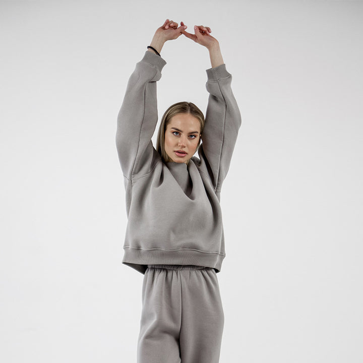 Damen lässiges Sweatpants-Set mit hohem Bund und breiten Ärmeln Drune