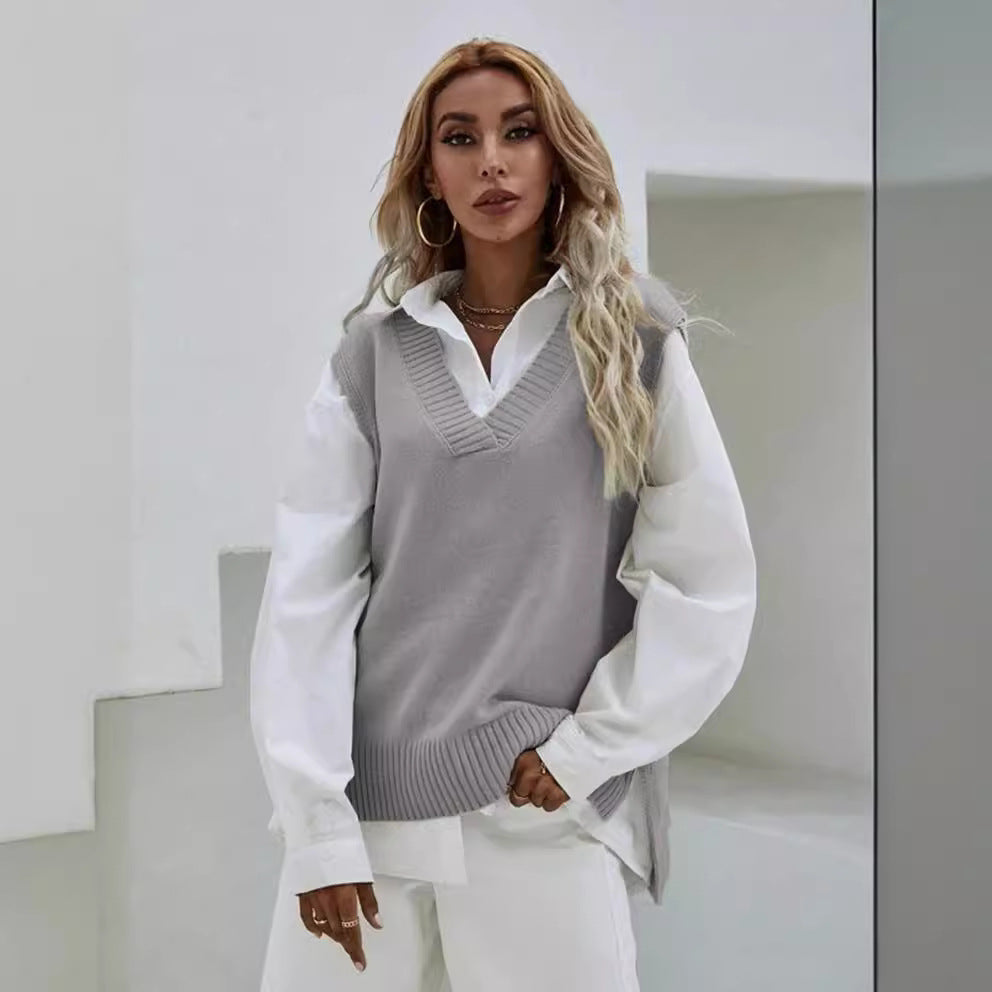 Damen Strickweste mit V-Ausschnitt und modernen Details Drune
