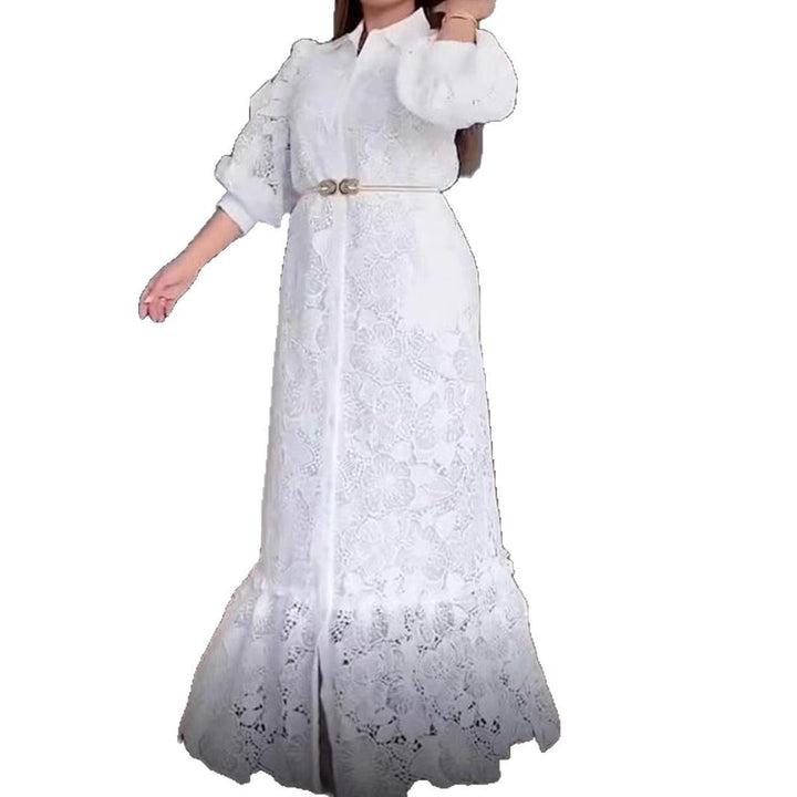 Damen Elegantes Spitzenmaxikleid mit voluminösen Ärmeln Drune