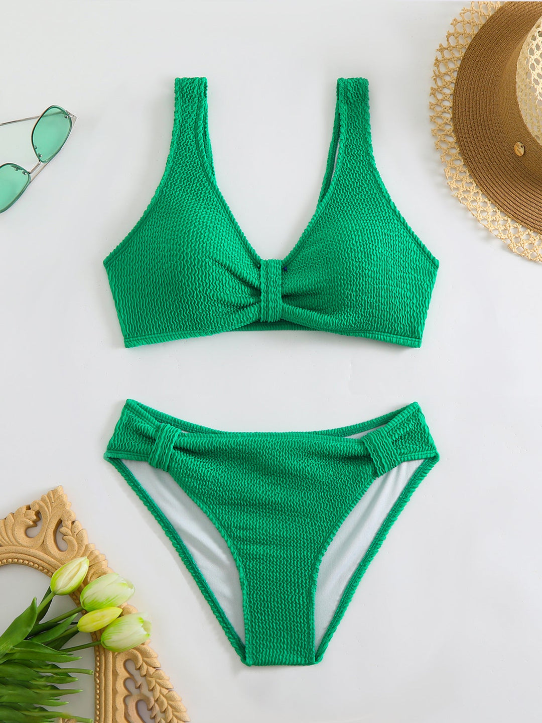 Damen strukturierter Bikini mit versetztem Band Drune