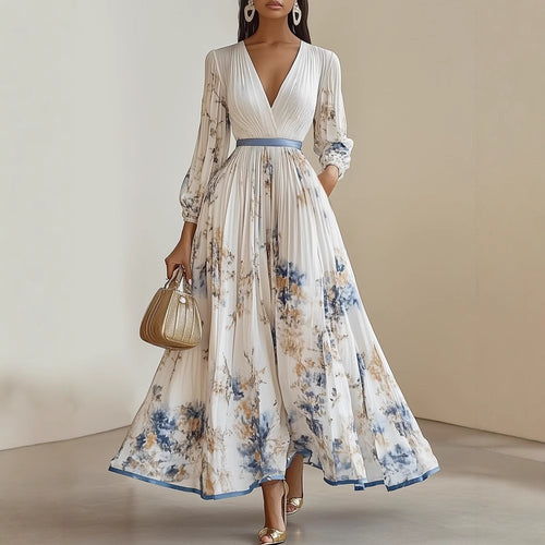 Damen Prachtvolles Maxikleid mit tiefem V-Ausschnitt und floralem Design Drune