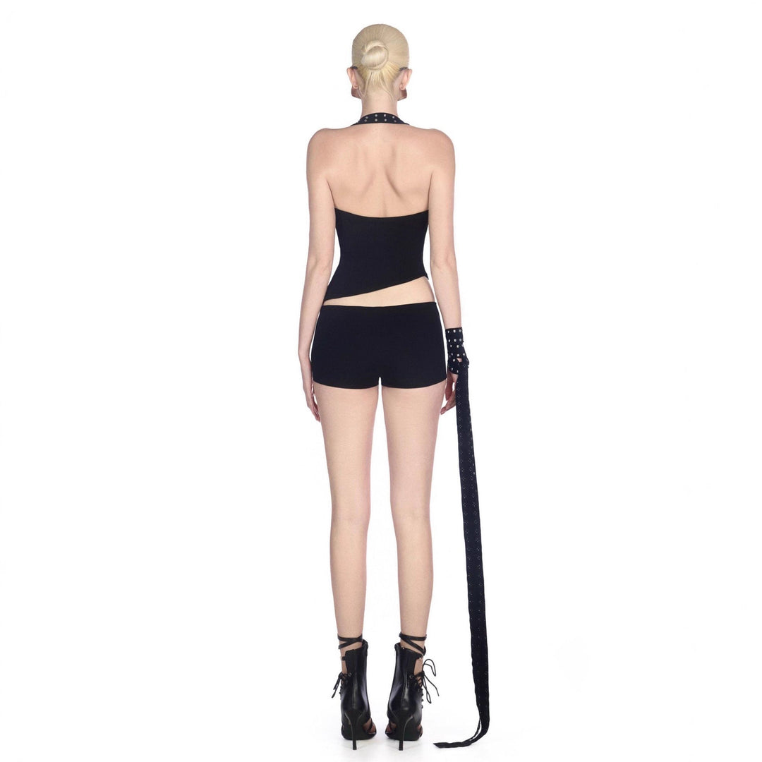 Damen Innovatives Cut-Out Top mit dekorativen Ösen Drune