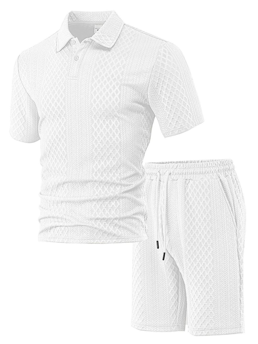 Herren nan geprägtes Waffel-Polo mit Kentkragen und elastischer Tunnelzugshorts im Set Drune