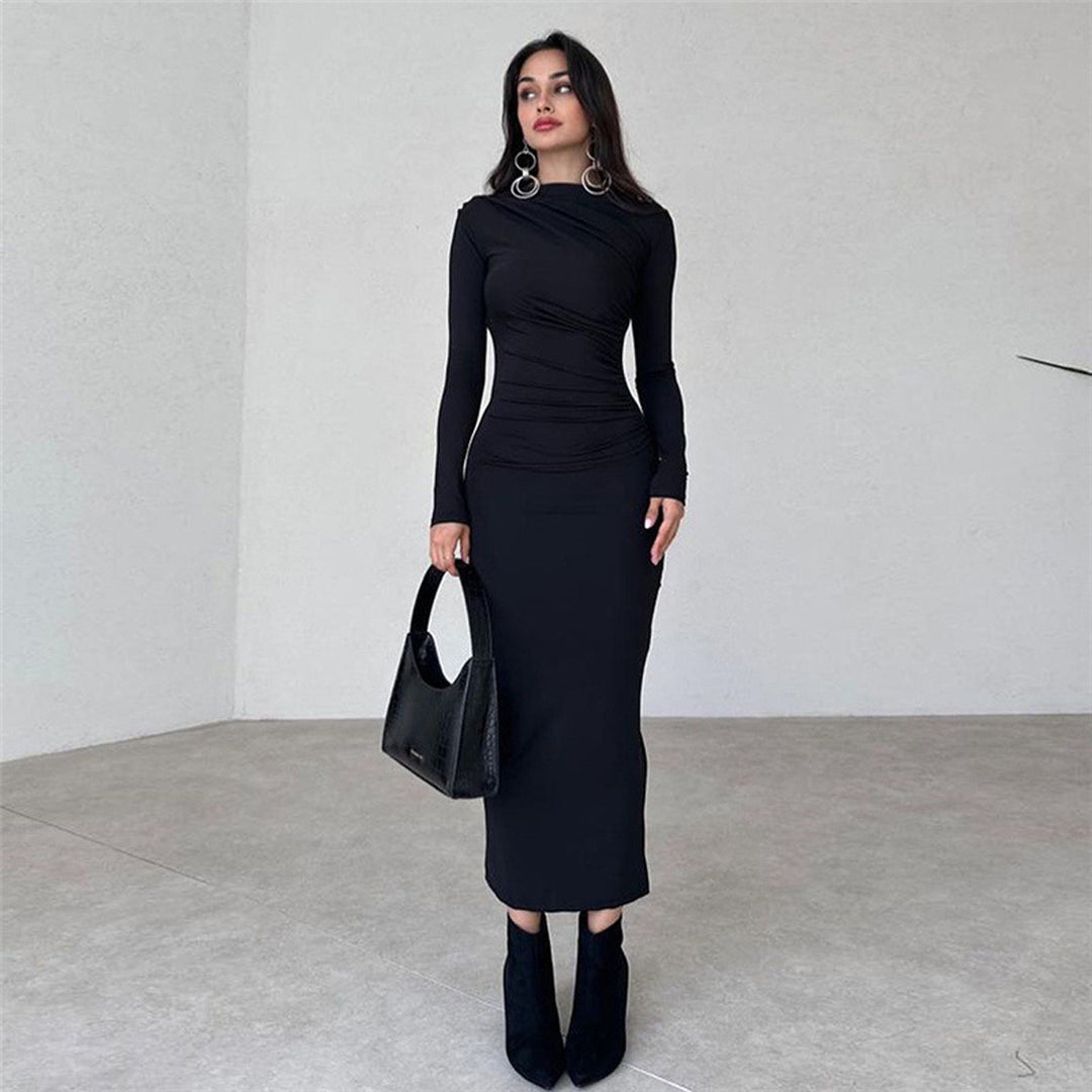 Damen figurbetontes Langarmkleid mit Raffung und elegantem Design Drune