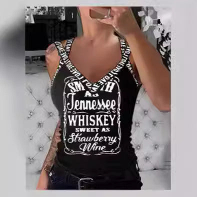 Damen Tanktop mit V-Ausschnitt und auffälligem Druck Drune