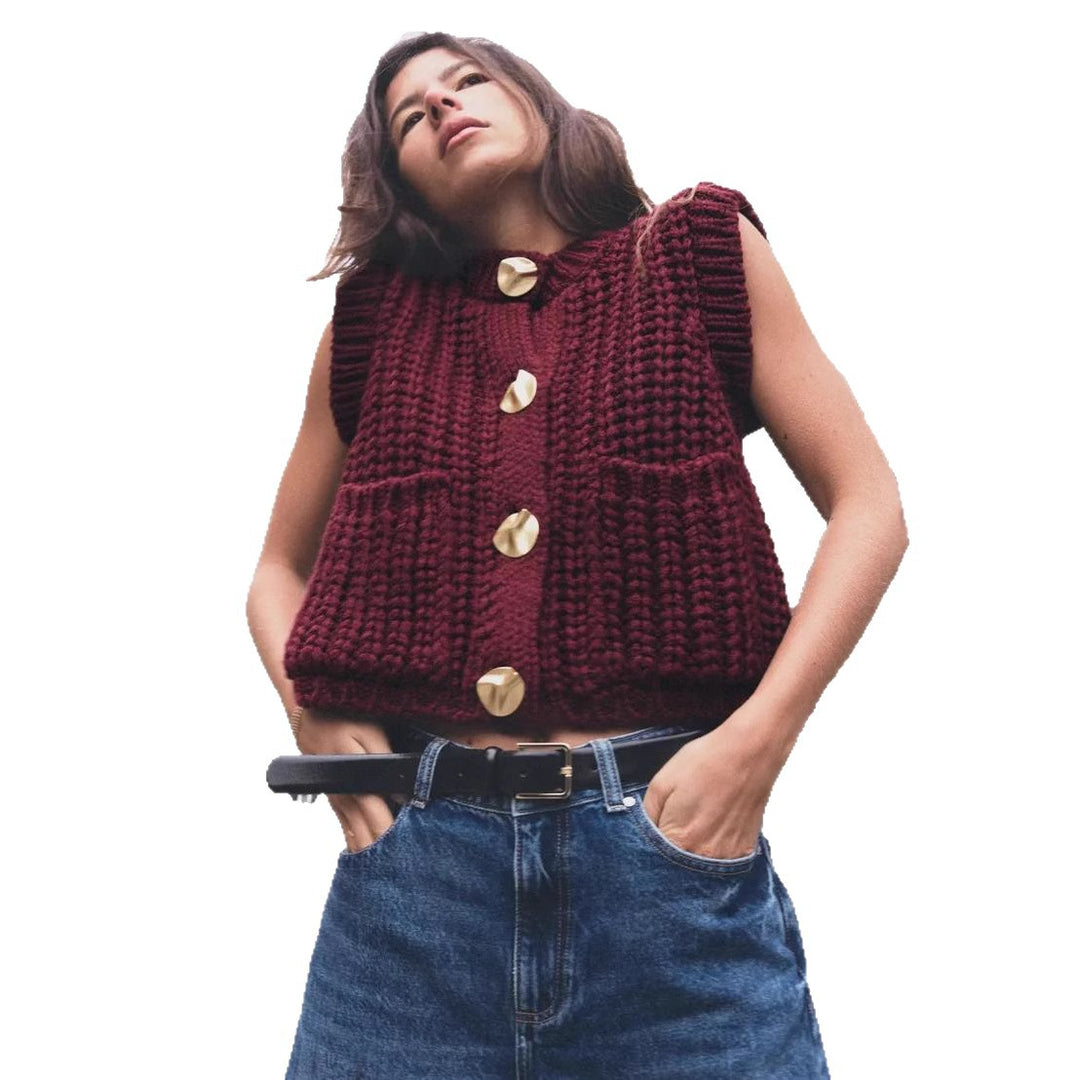 Damen Strickweste mit Knopfdetaillierung und praktischen Taschen Drune