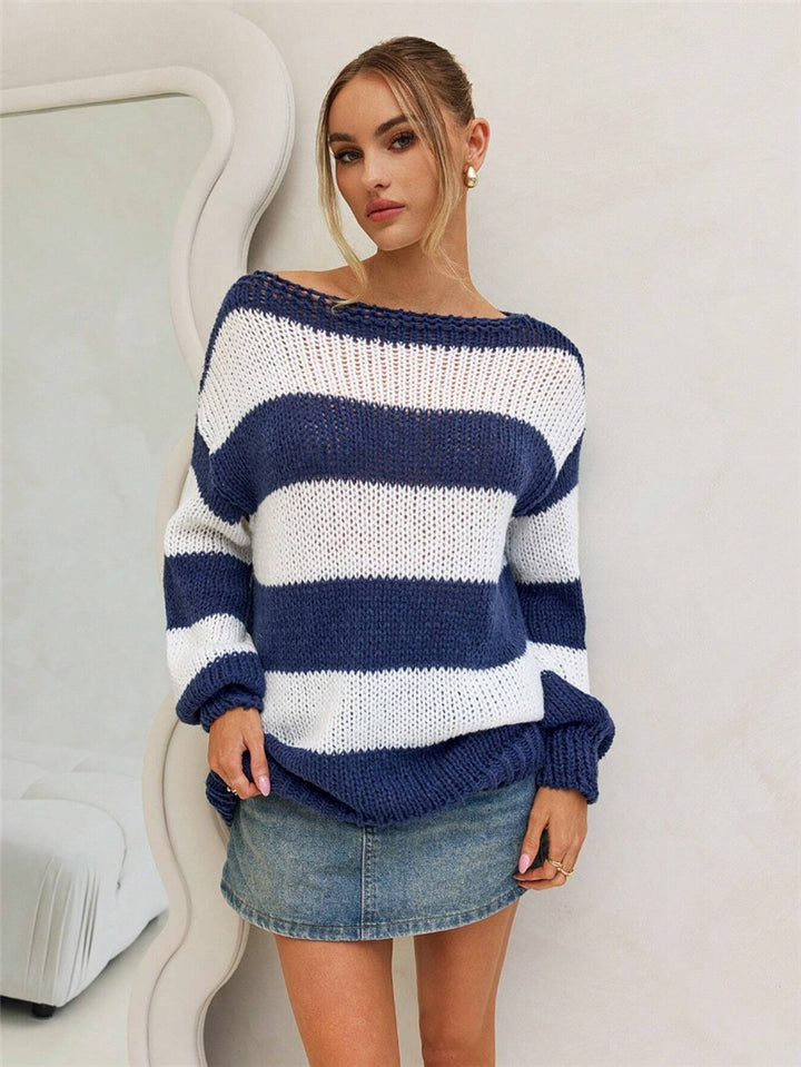 Damen Oversized Strickpullover mit maritimen Streifen Drune