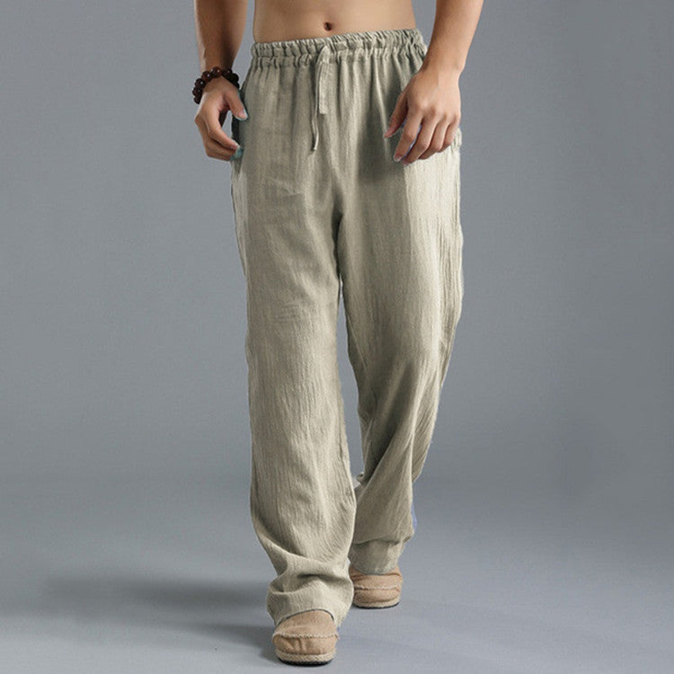 Herren nan lässige Leinenhose mit elastischem Bund, Kordelzug und geradem Bein Drune
