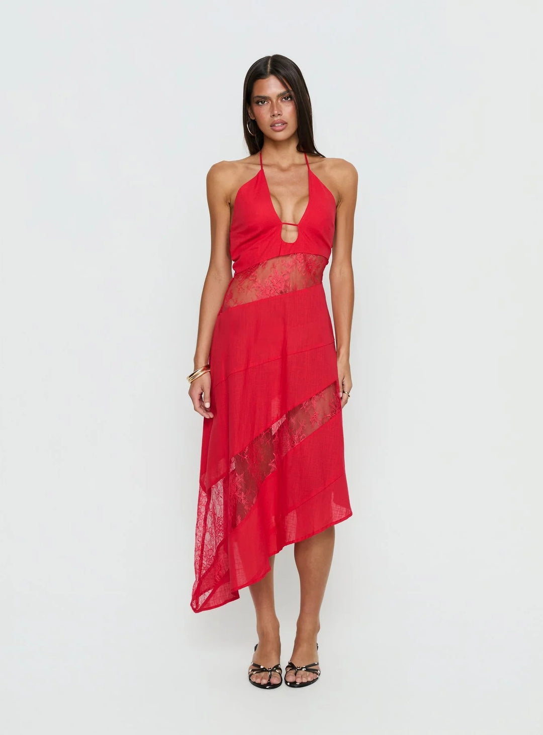 Damen Halterkleid mit transparenten Einsätzen und asymmetrischem Saum Drune