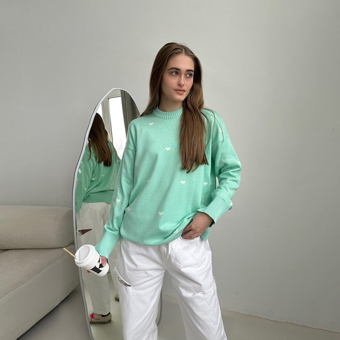 Damen gemütlicher Oversized pullover mit Herzmuster Drune