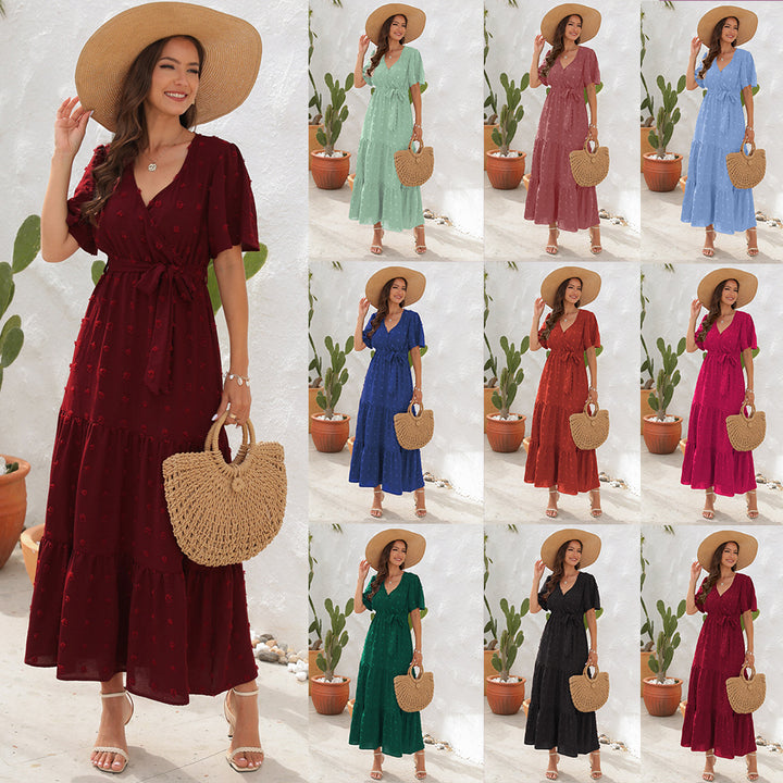 Damen Maxikleid mit fließendem Schnitt und femininem Wickeldesign Drune