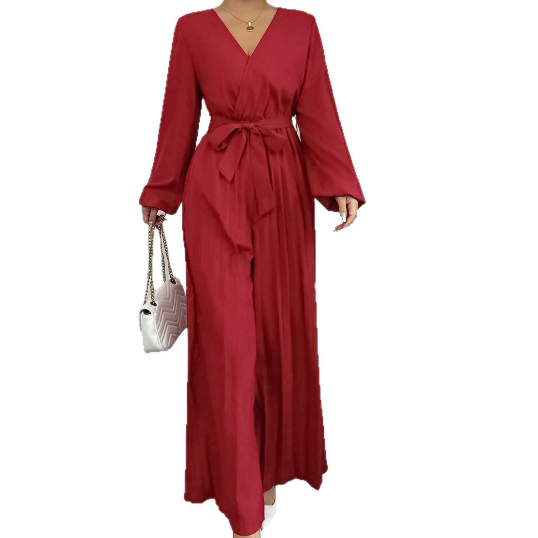 Damen Eleganter Jumpsuit mit taillierbarem Gürtel und plissiertem Schnitt Drune
