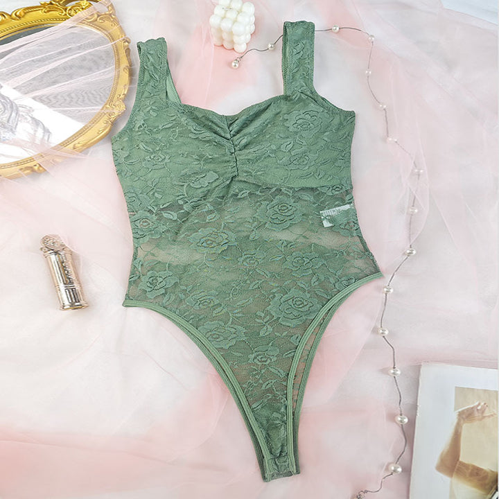 Damen Spitzen-Bodysuit mit floralem Design und konturierendem Schnitt Drune