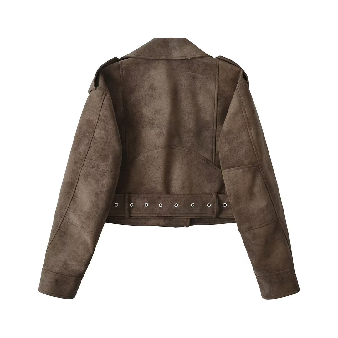 Damen Kunstleder Bikerjacke im modischen Cropped-Design mit praktischen Taschen Drune