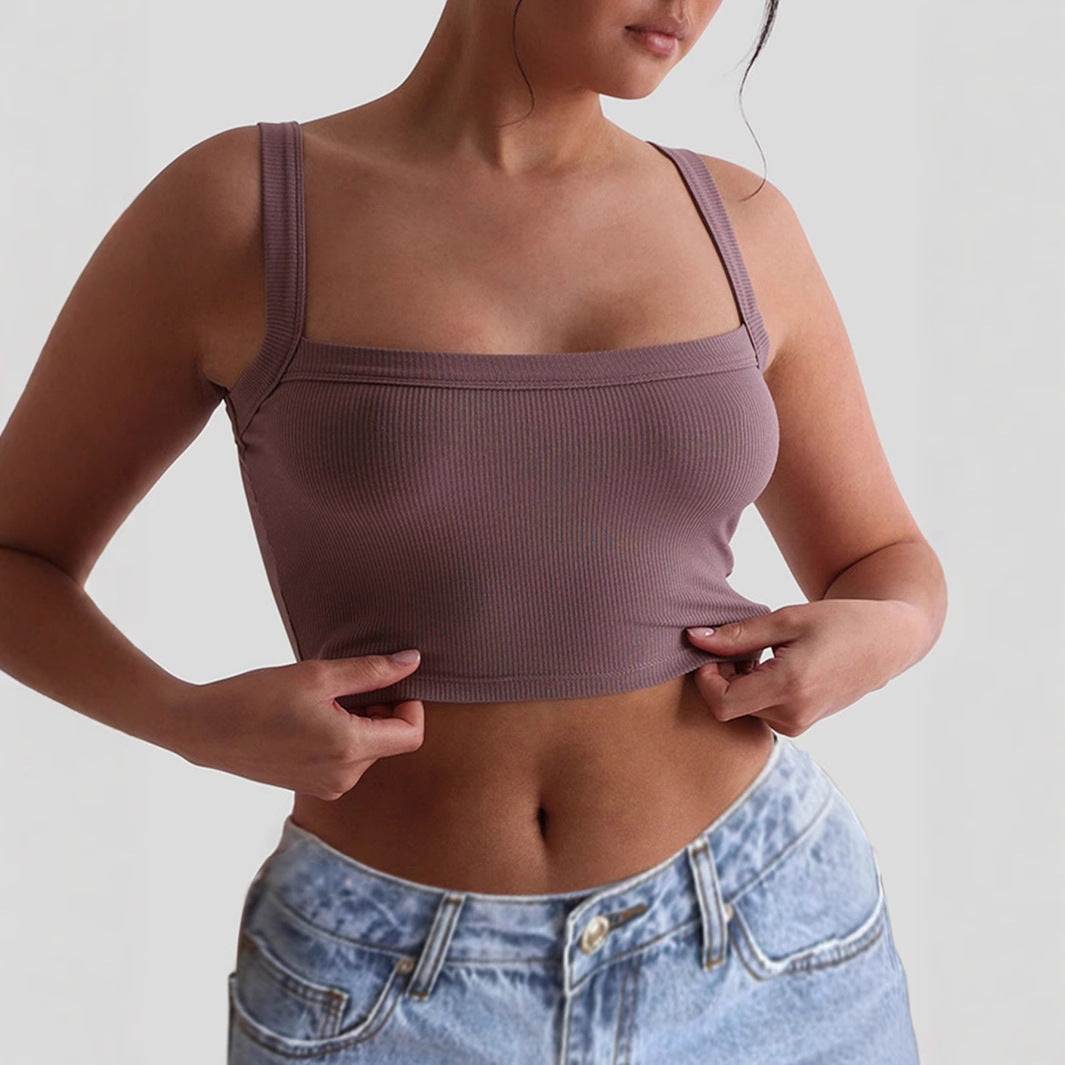 Damen Crop-Top mit quadratischem Ausschnitt und elastischem Material Drune