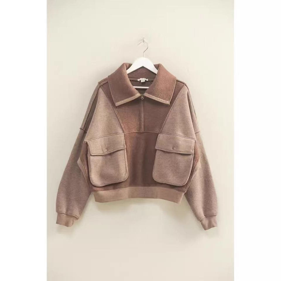 Damen Sportlicher Fleece-Pullover mit Reißverschluss und Tasche Drune