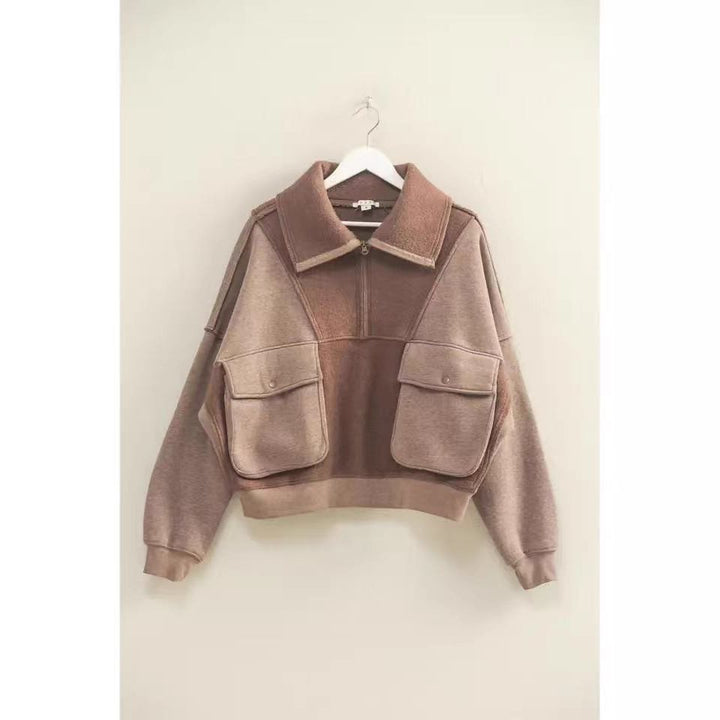 Damen Sportlicher Fleece-Pullover mit Reißverschluss und Tasche Drune